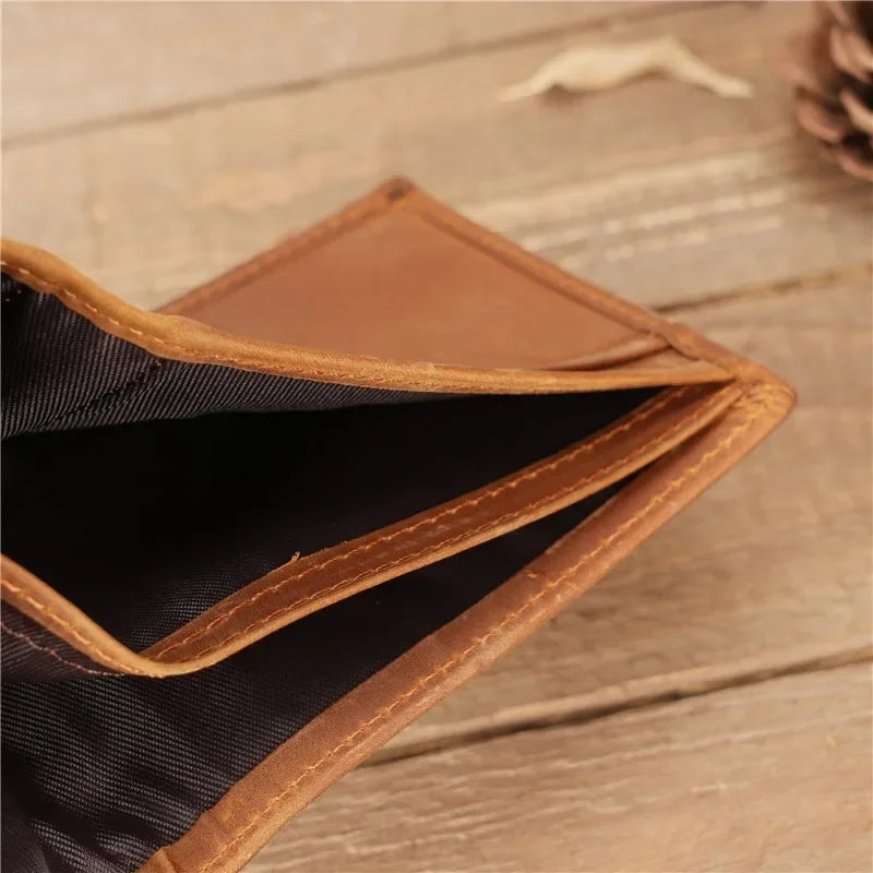 Men's Genuine Crazy Horse Leather Wallet with RFID Protection and Coin Pocket