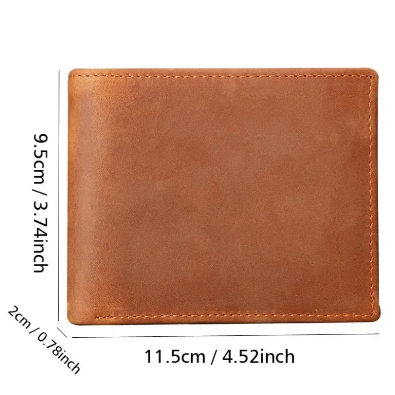 Men's Genuine Crazy Horse Leather Wallet with RFID Protection and Coin Pocket