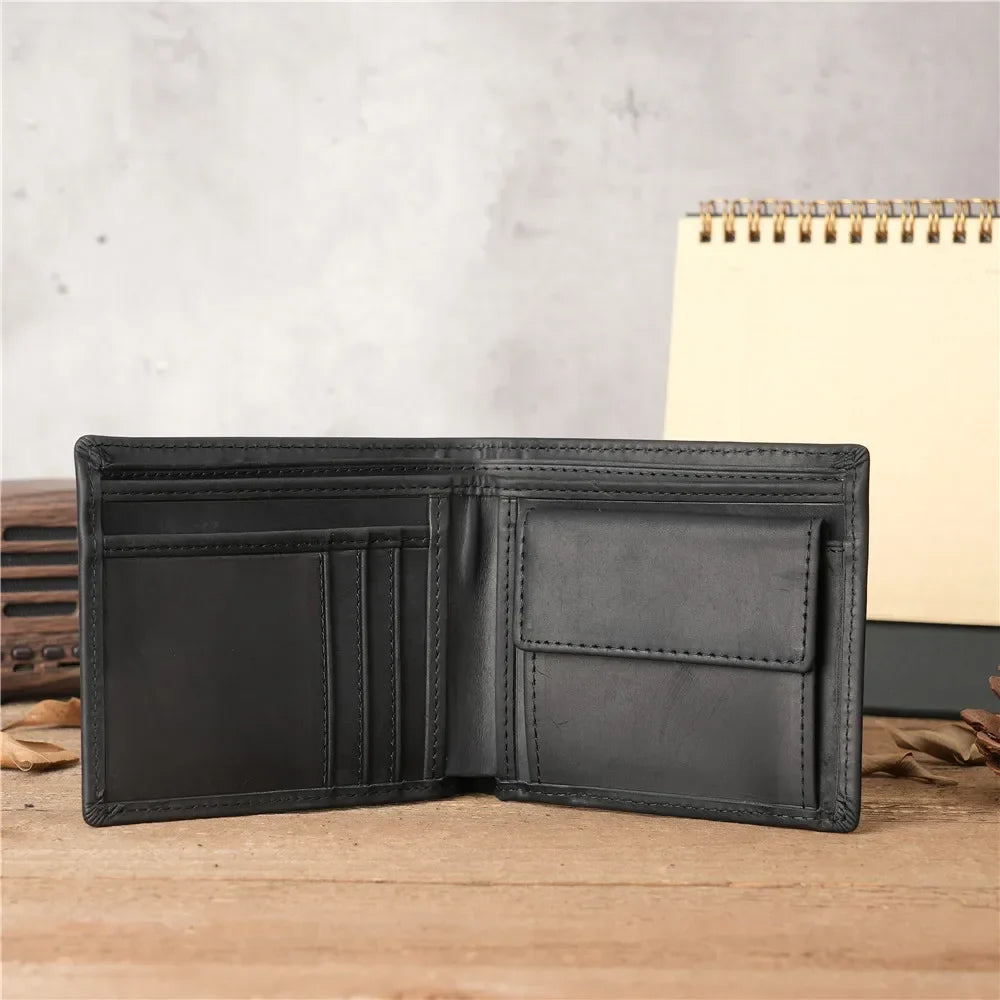 Men's Genuine Crazy Horse Leather Wallet with RFID Protection and Coin Pocket