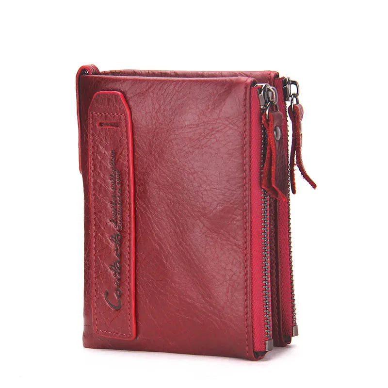 Men's Genuine Leather Wallet with Double Zip and Compact Card Holder