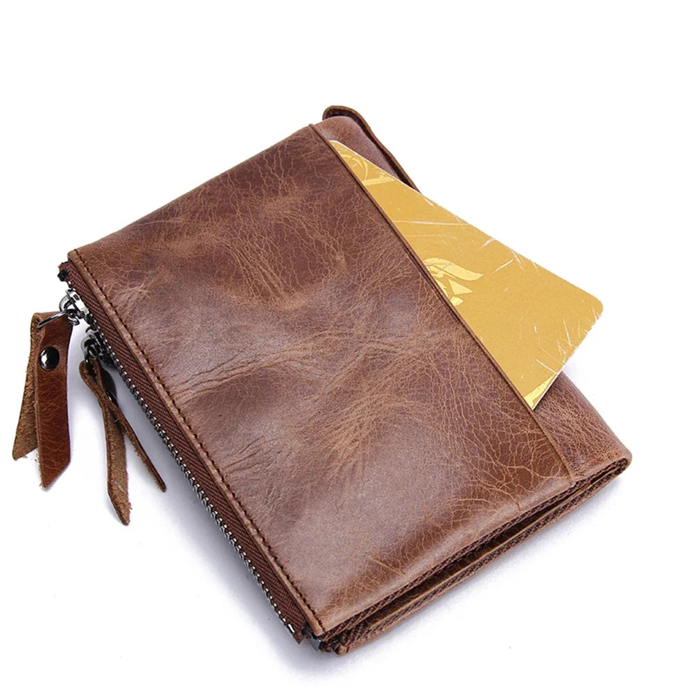 Men's Genuine Leather Wallet with Double Zip and Compact Card Holder Image
