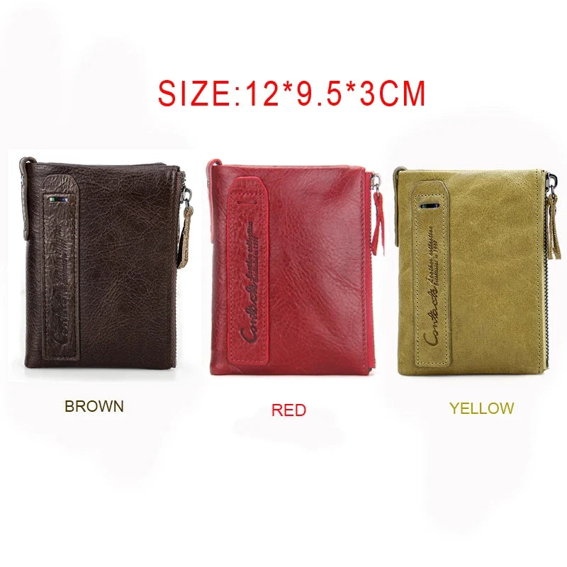 Men's Genuine Leather Wallet with Double Zip and Compact Card Holder