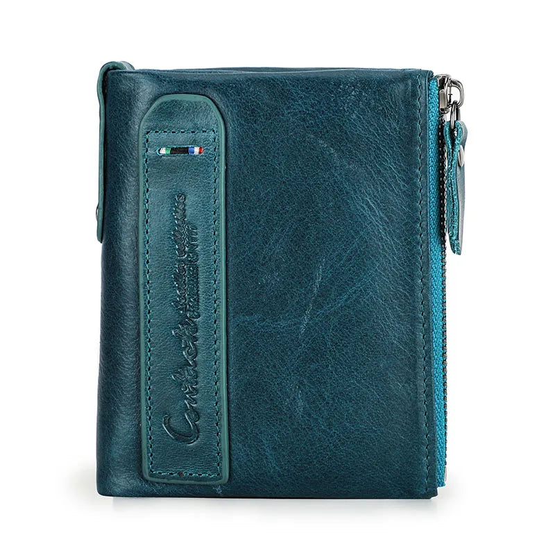 Men's Genuine Leather Wallet with Double Zip and Compact Card Holder