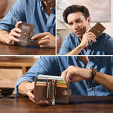 Men's Full Grain Leather Wallet with Zippered Coin Pocket