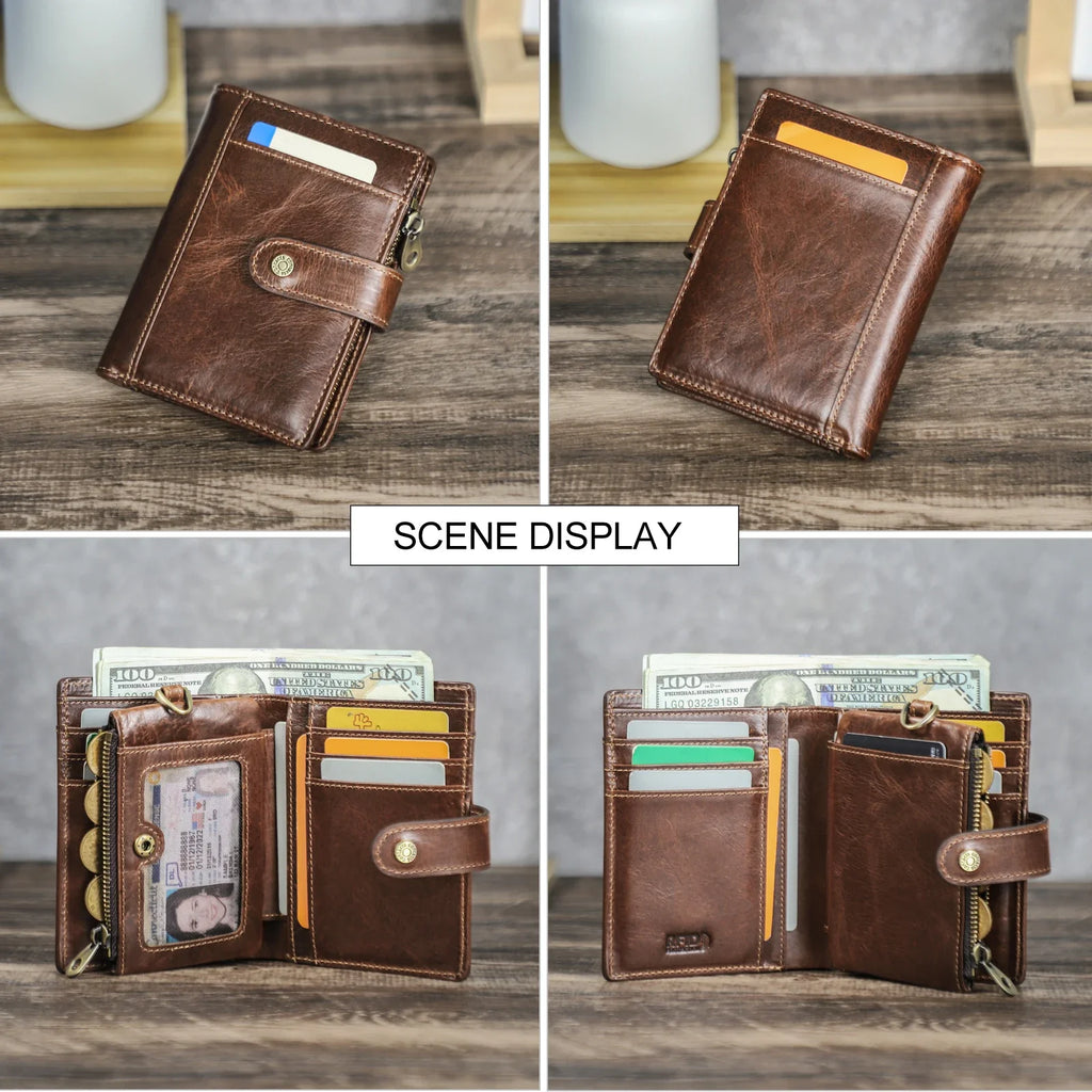 Men's Full Grain Leather Wallet with Zippered Coin Pocket