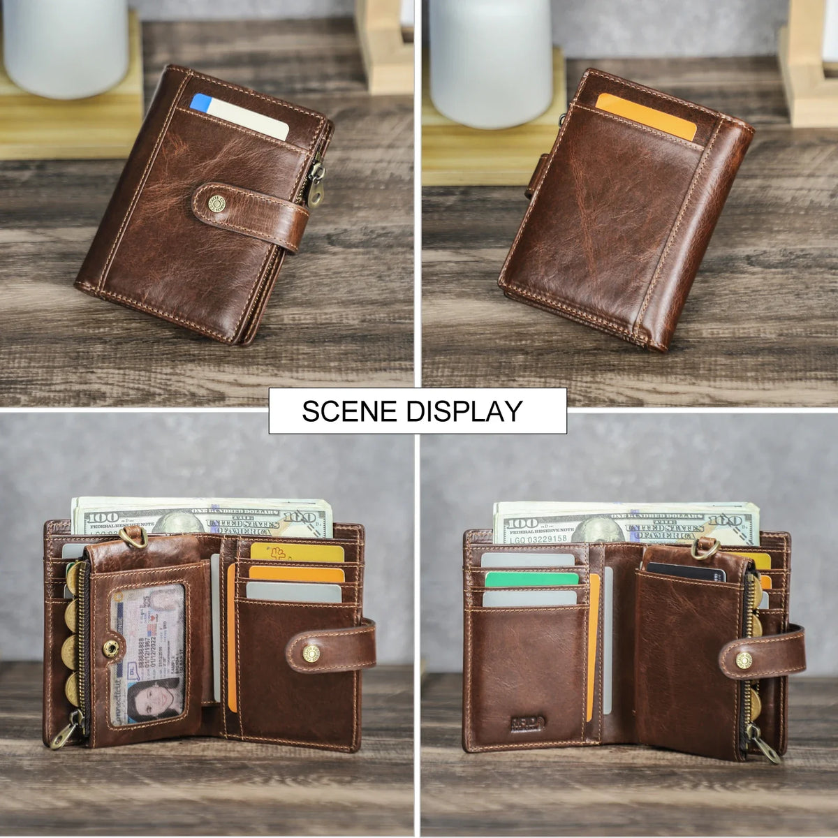 Men's Full Grain Leather Wallet with Zippered Coin Pocket