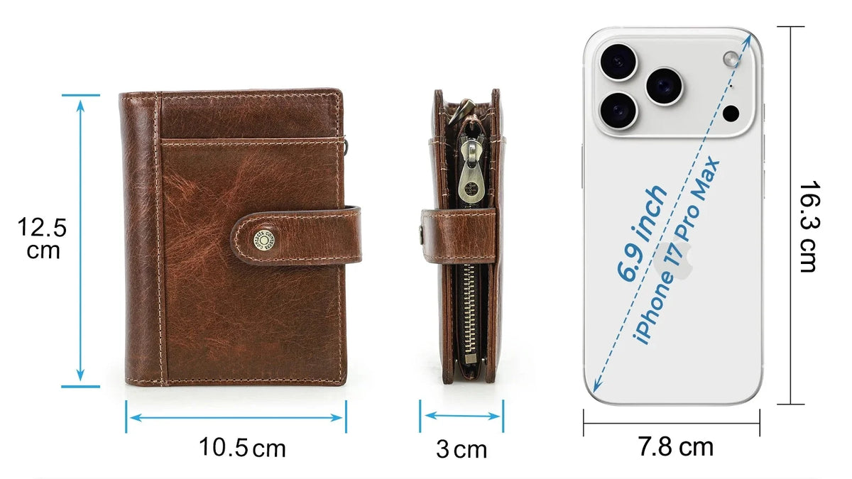 Men's Full Grain Leather Wallet with Zippered Coin Pocket Image