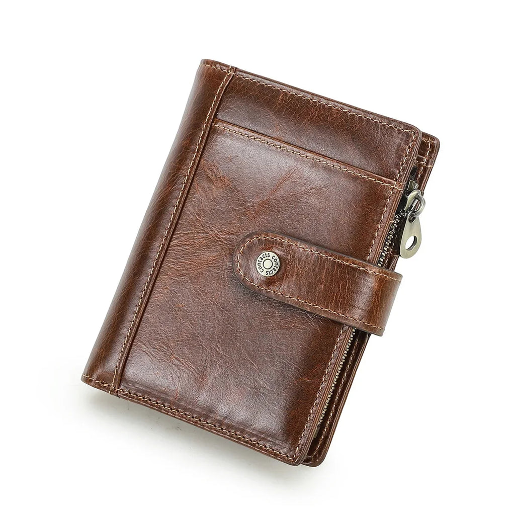 Men's Full Grain Leather Wallet with Zippered Coin Pocket