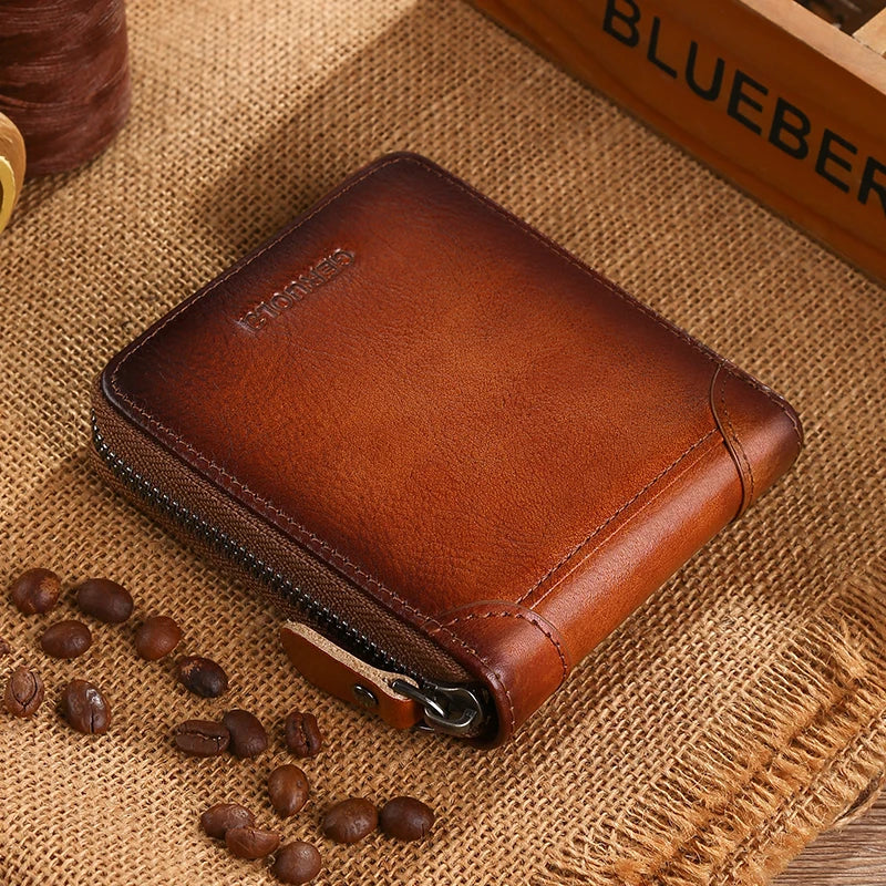 Men's Genuine Leather Wallet with RFID Protection and Zipper Image