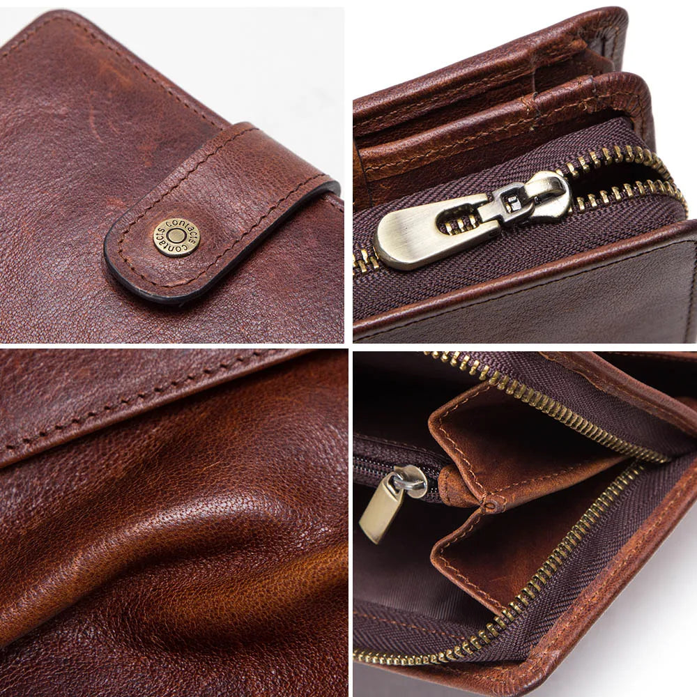 Genuine Crazy Horse Leather Wallet for Men – Wallet with Card Holder, Coin Pocket, and RFID Protection, Vintage Style