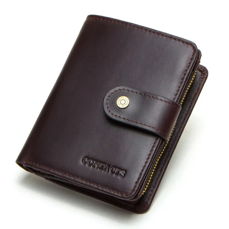 Genuine Crazy Horse Leather Wallet for Men – Wallet with Card Holder, Coin Pocket, and RFID Protection, Vintage Style