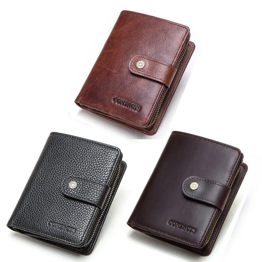Genuine Crazy Horse Leather Wallet for Men – Wallet with Card Holder, Coin Pocket, and RFID Protection, Vintage Style