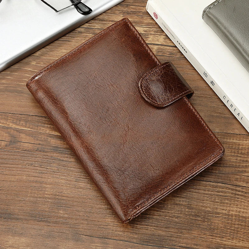 100% Genuine Cowhide Leather Men's Wallet with RFID Protection and Vintage Style