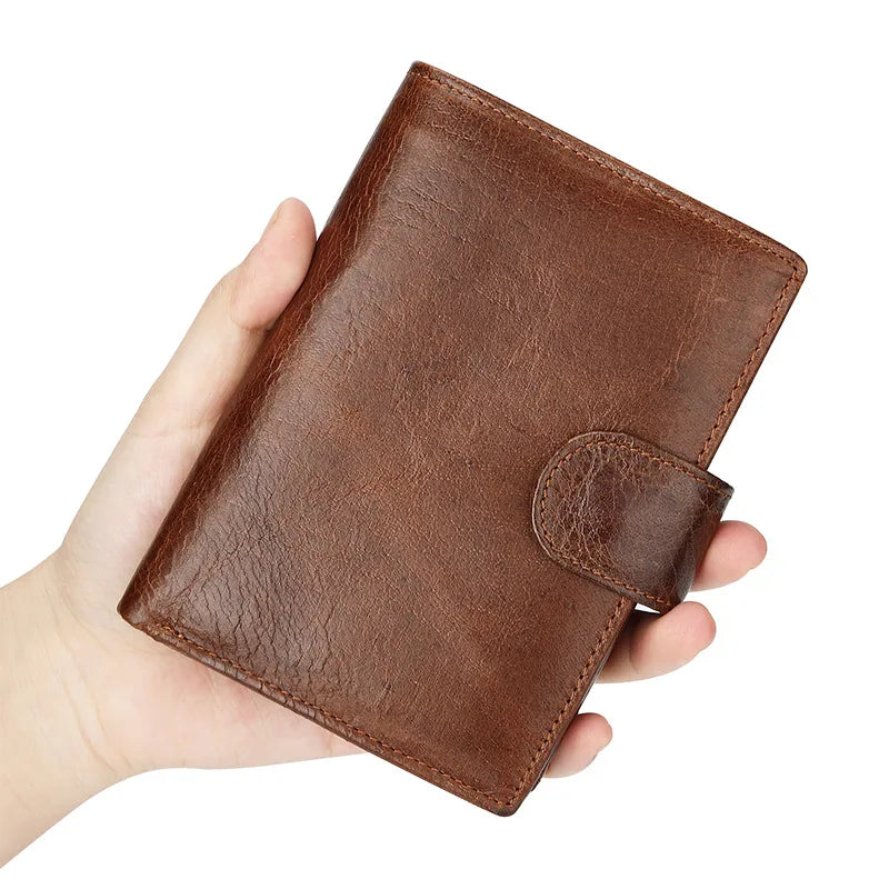 100% Genuine Cowhide Leather Men's Wallet with RFID Protection and Vintage Style