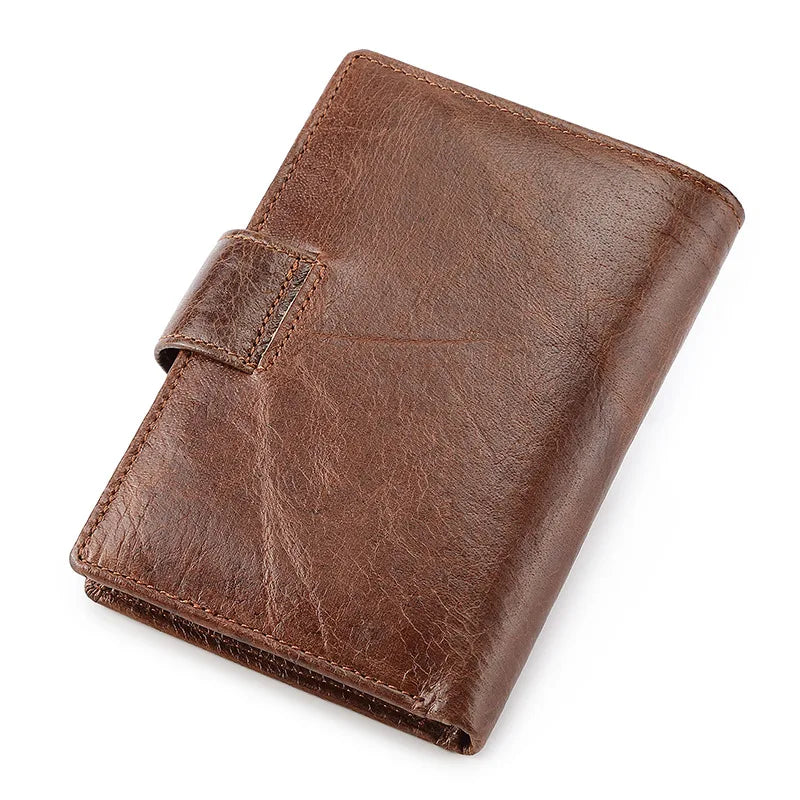 100% Genuine Cowhide Leather Men's Wallet with RFID Protection and Vintage Style