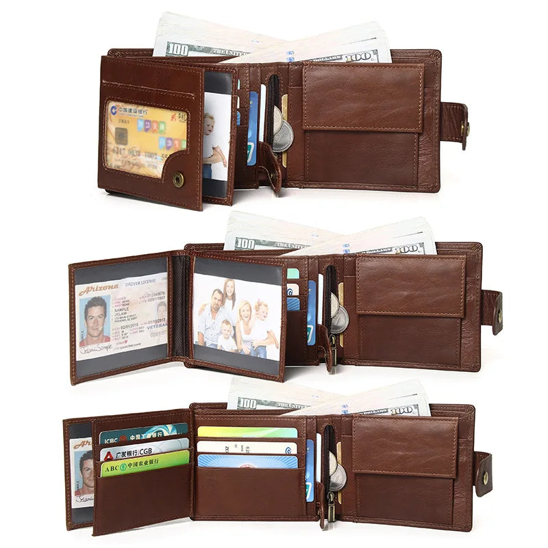 Men's Genuine Leather Wallet with RFID Protection and Coin Pocket Image
