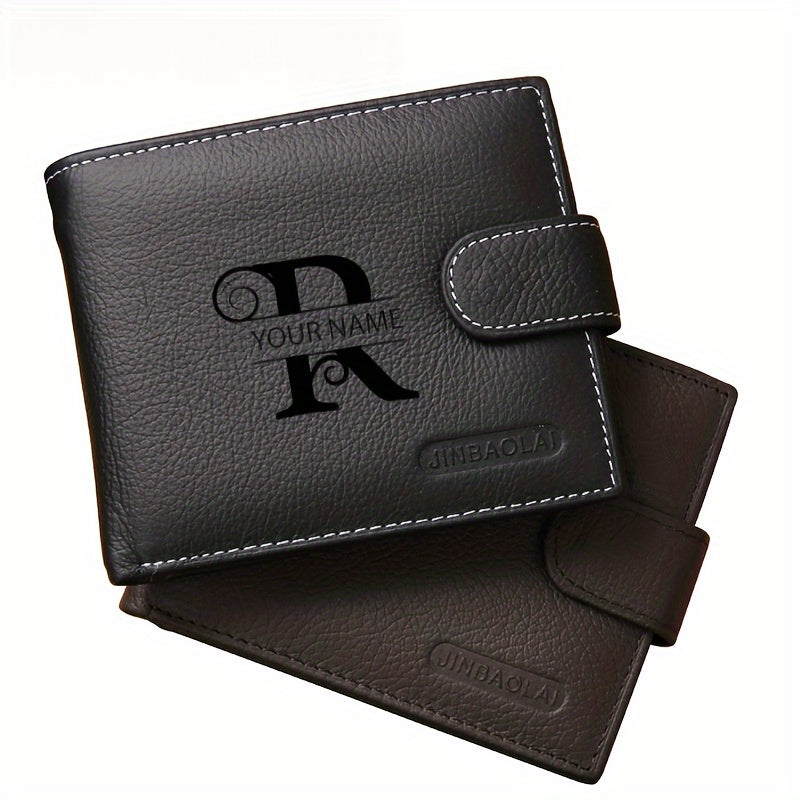 Men's Genuine Leather Personalized Wallet 6 Cards Black