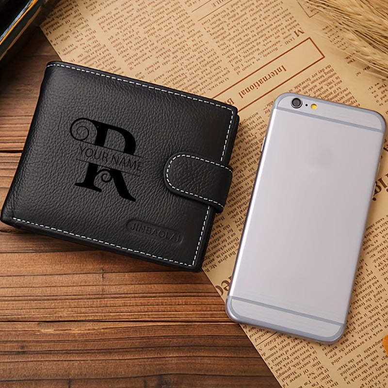 Men's Genuine Leather Personalized Wallet 6 Cards Black