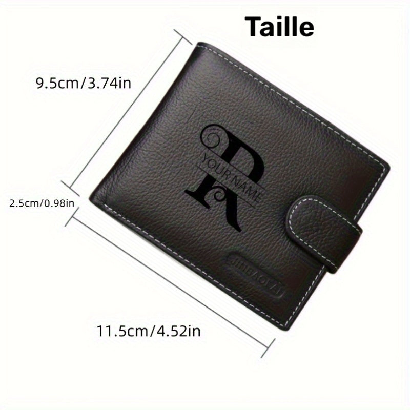 Men's Genuine Leather Personalized Wallet 6 Cards Black