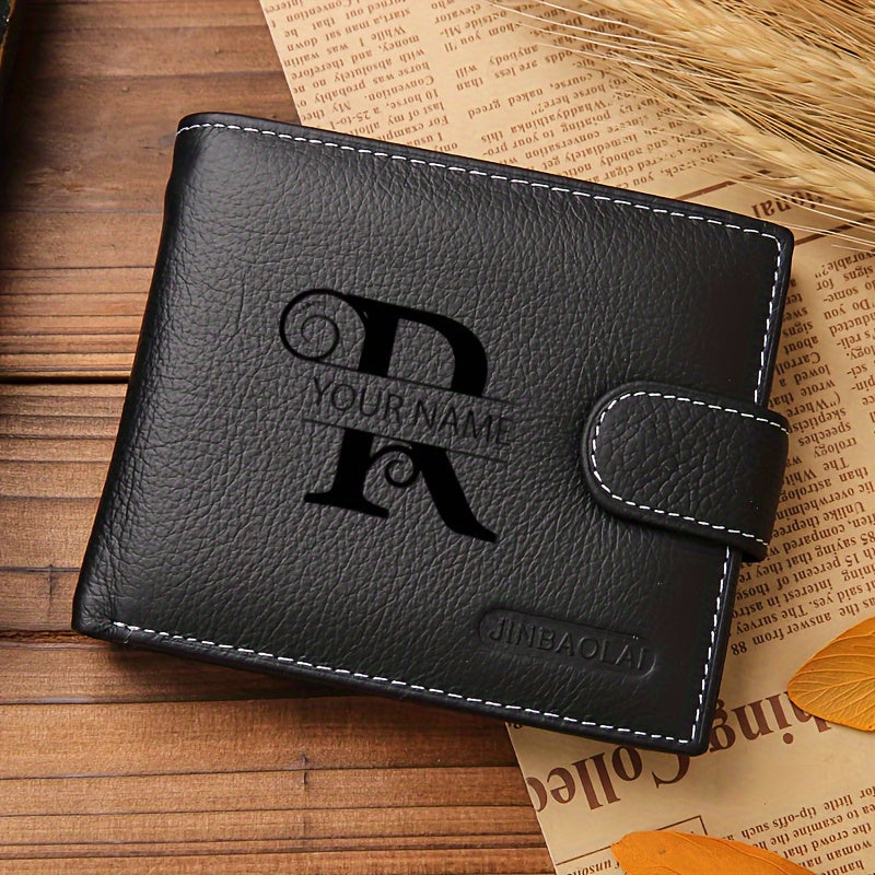 Men's Genuine Leather Personalized Wallet 6 Cards Black