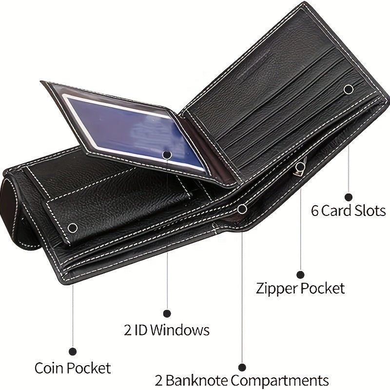 Men's Genuine Leather Personalized Wallet 6 Cards Black