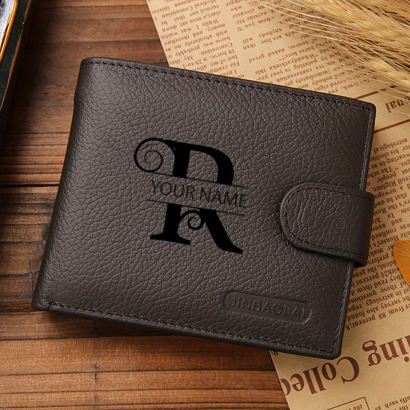 Men's Genuine Leather Personalized Wallet 6 Cards Black