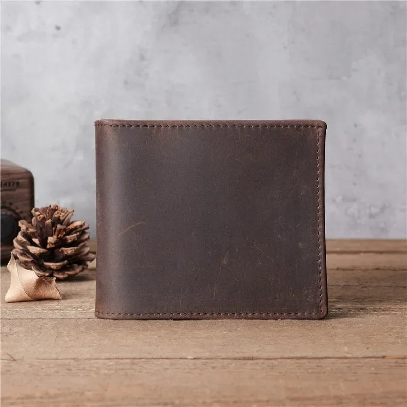 Men's Short Genuine Leather Wallet with Zippered Coin Pocket and Multiple Card Slots