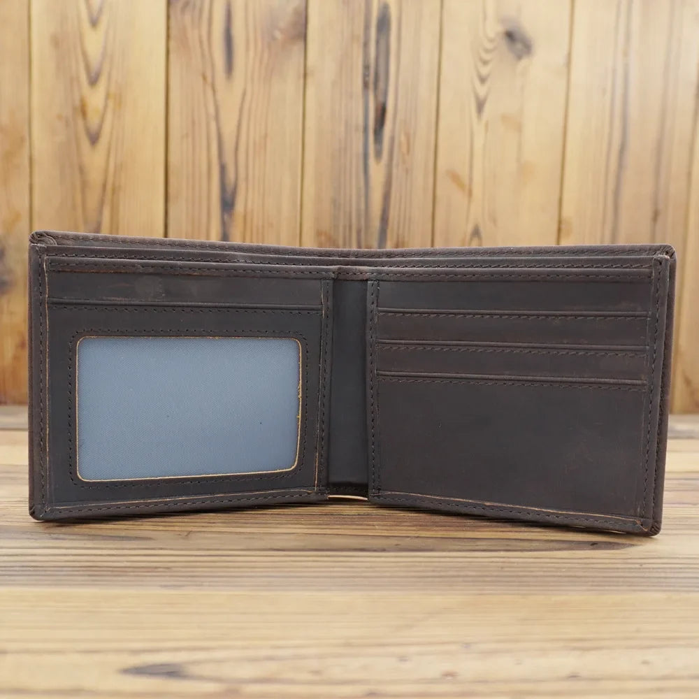 Men's Short Genuine Leather Wallet with Zippered Coin Pocket and Multiple Card Slots