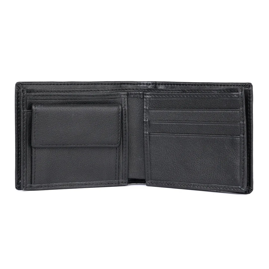 Men's Short Genuine Leather Wallet with Zippered Coin Pocket and Multiple Card Slots
