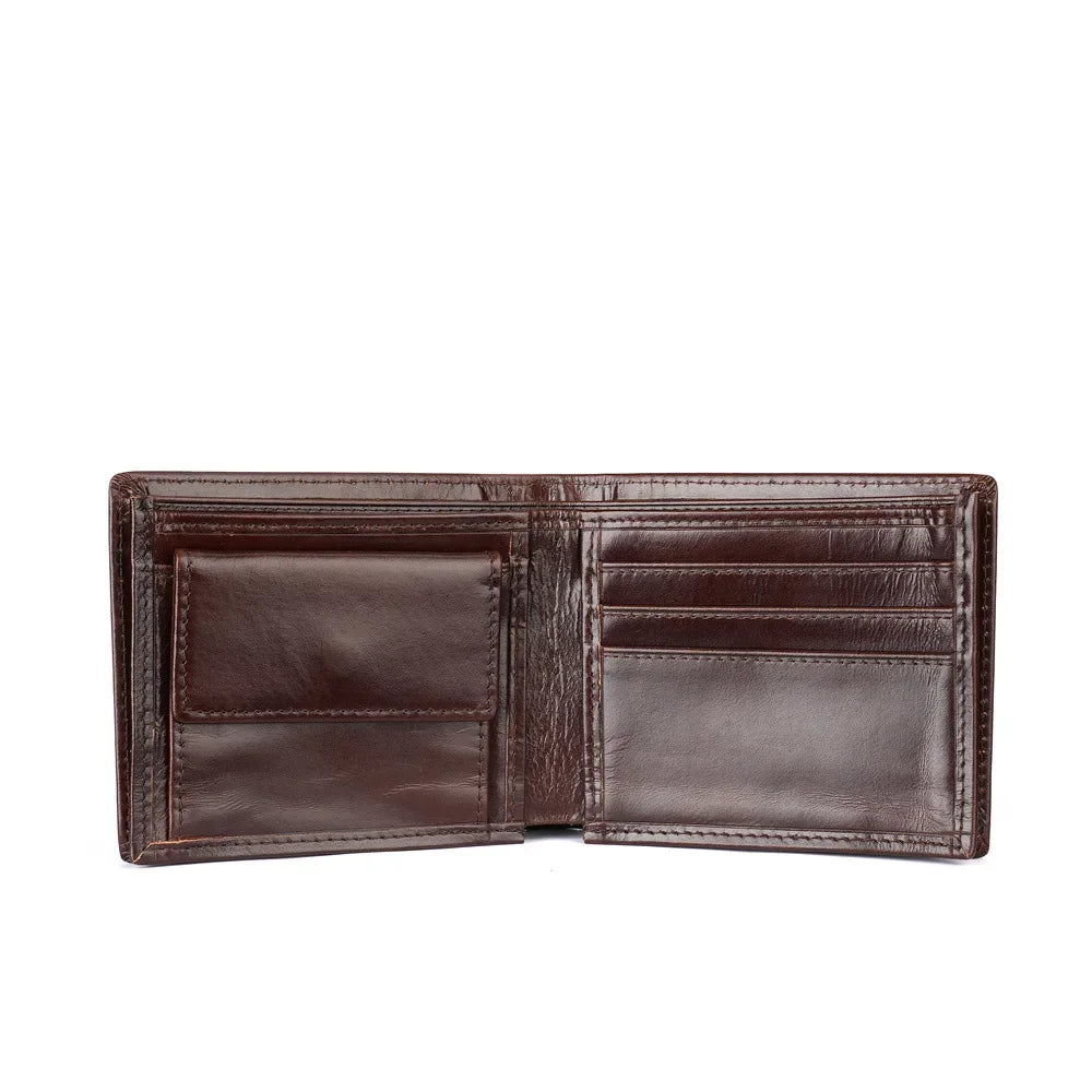 Men's Short Genuine Leather Wallet with Zippered Coin Pocket and Multiple Card Slots