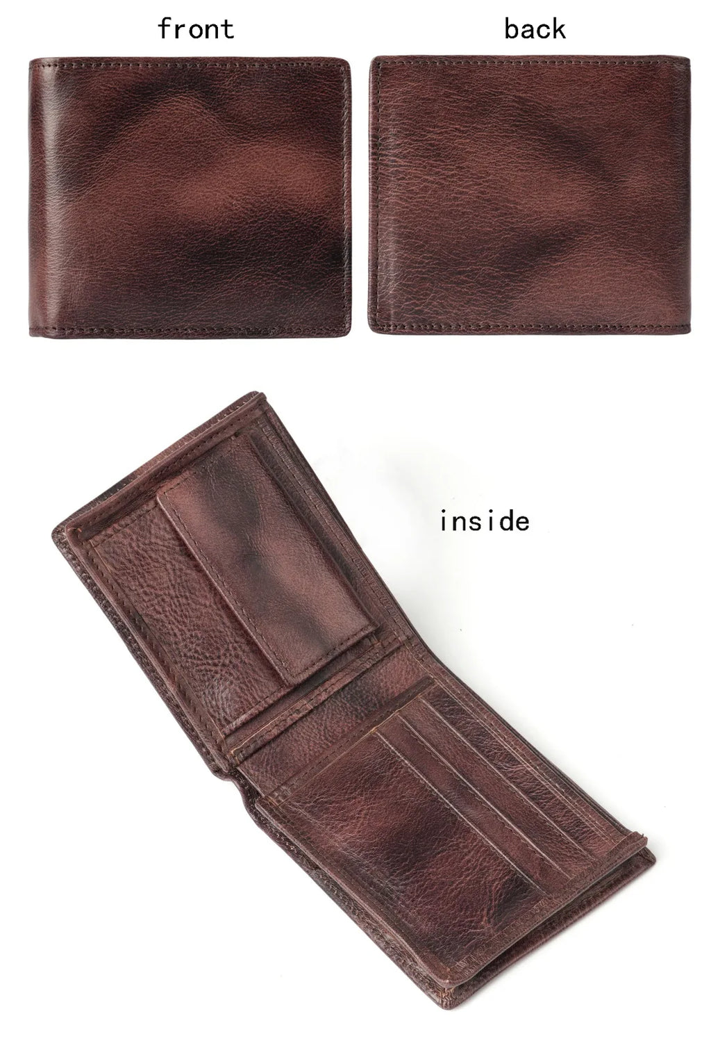 Men's Short Genuine Leather Wallet with Zippered Coin Pocket and Multiple Card Slots