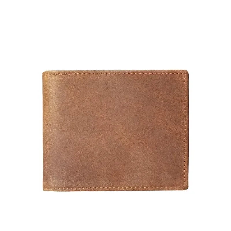 Men's Short Genuine Leather Wallet with Zippered Coin Pocket and Multiple Card Slots