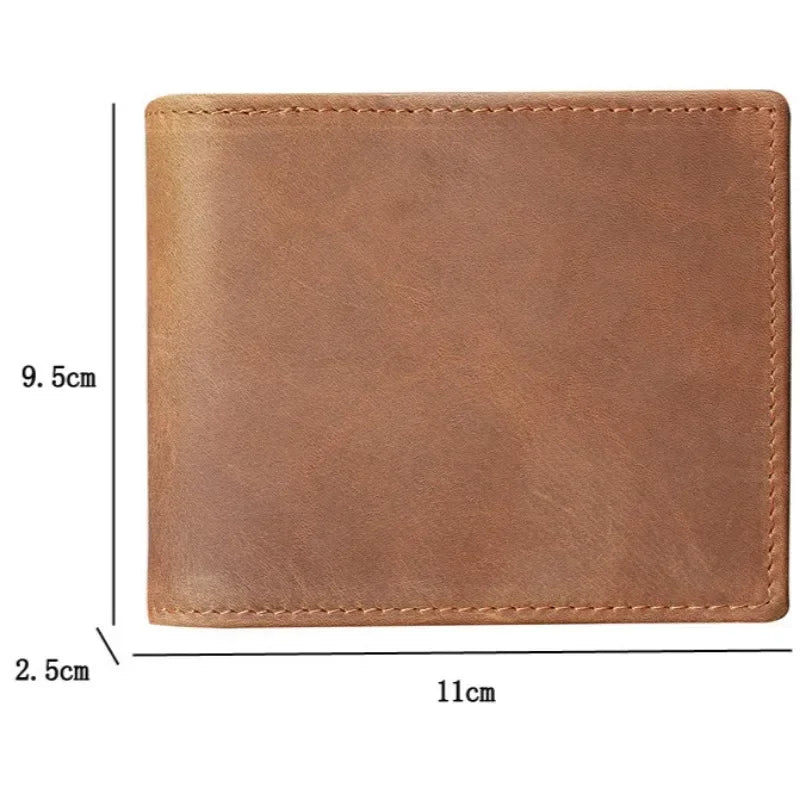 Men's Short Genuine Leather Wallet with Zippered Coin Pocket and Multiple Card Slots
