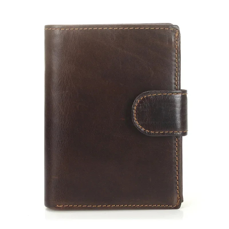 Men's Retro Genuine Cowhide Leather Wallet with Latch Closure and Coin Pocket