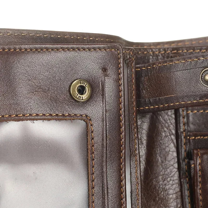 Men's Retro Genuine Cowhide Leather Wallet with Latch Closure and Coin Pocket Image
