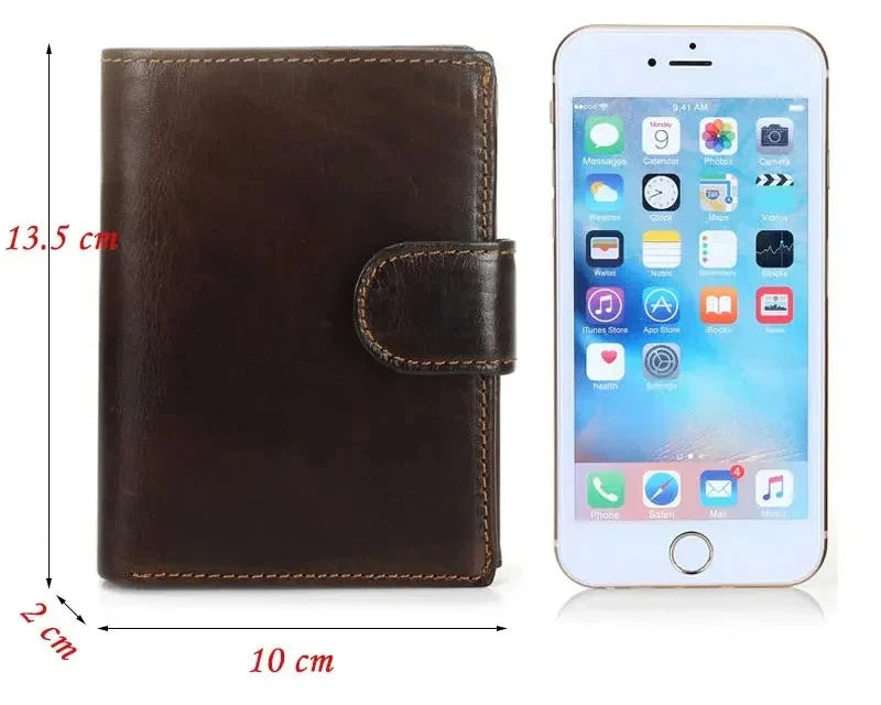 Men's Retro Genuine Cowhide Leather Wallet with Latch Closure and Coin Pocket