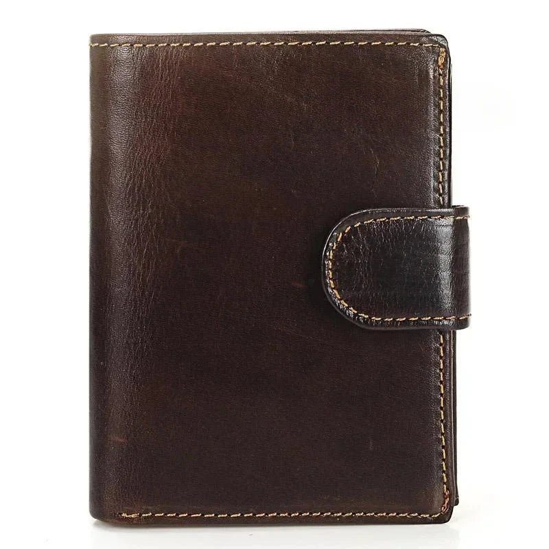 Men's Retro Genuine Cowhide Leather Wallet with Latch Closure and Coin Pocket
