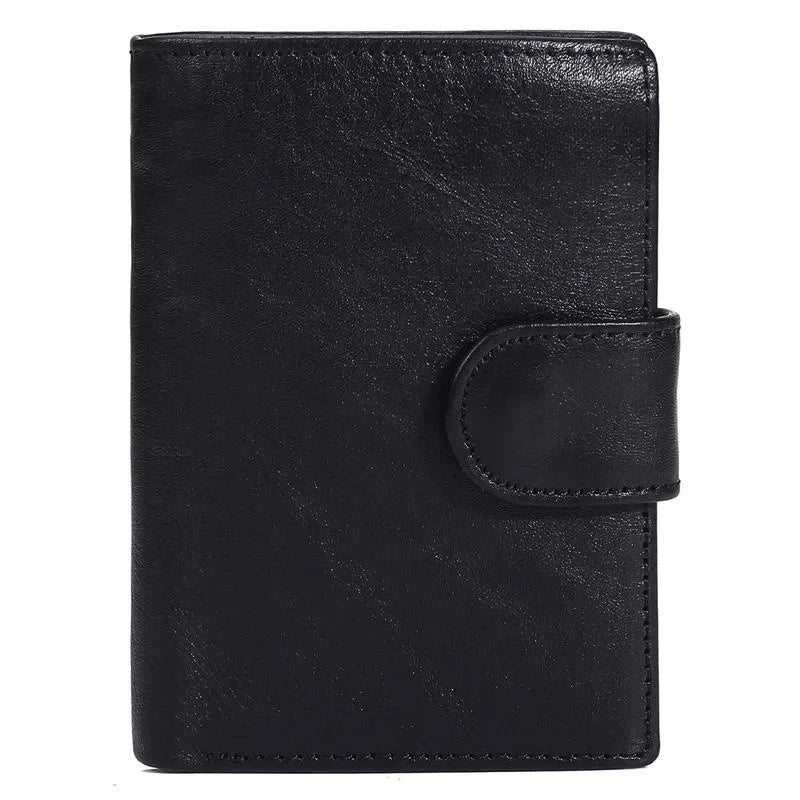 Men's Retro Genuine Cowhide Leather Wallet with Latch Closure and Coin Pocket