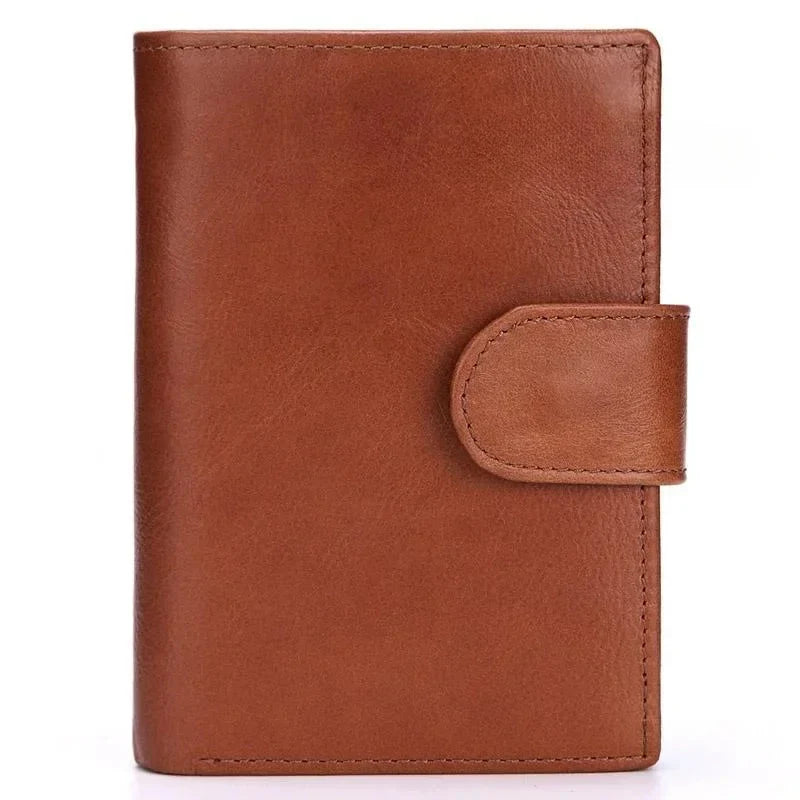 Men's Retro Genuine Cowhide Leather Wallet with Latch Closure and Coin Pocket