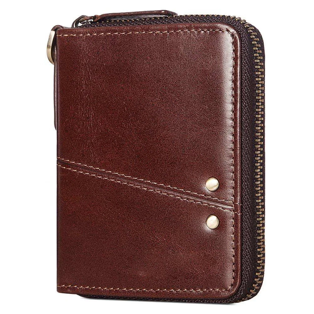 Men's Vintage Genuine Leather Wallet with Zip and Compact Flap
