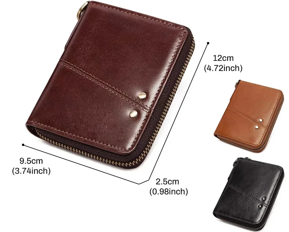 Men's Vintage Genuine Leather Wallet with Zip and Compact Flap Image