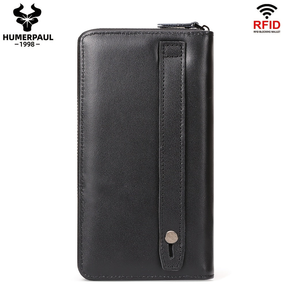 Men's Zippered Leather Wallet with 13 Card Slots