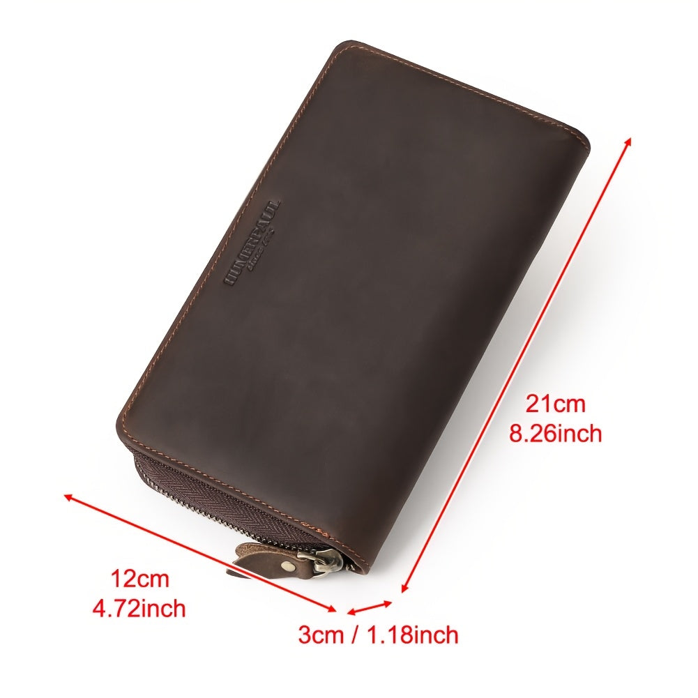 Men's Zippered Leather Wallet with 13 Card Slots