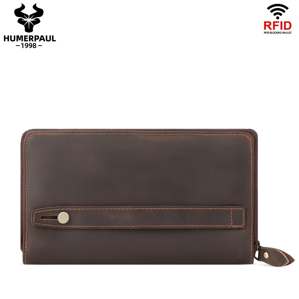 Men's Zippered Leather Wallet with 13 Card Slots