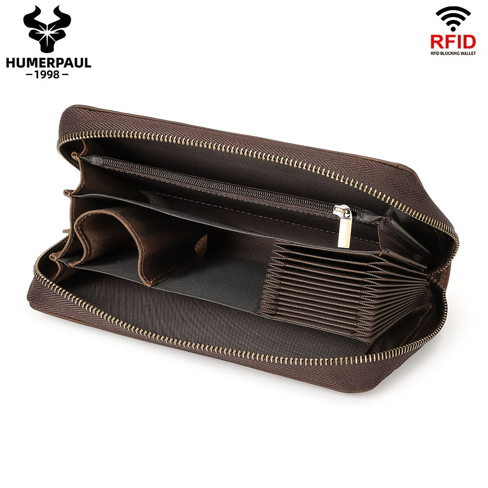 Men's Zippered Leather Wallet with 13 Card Slots