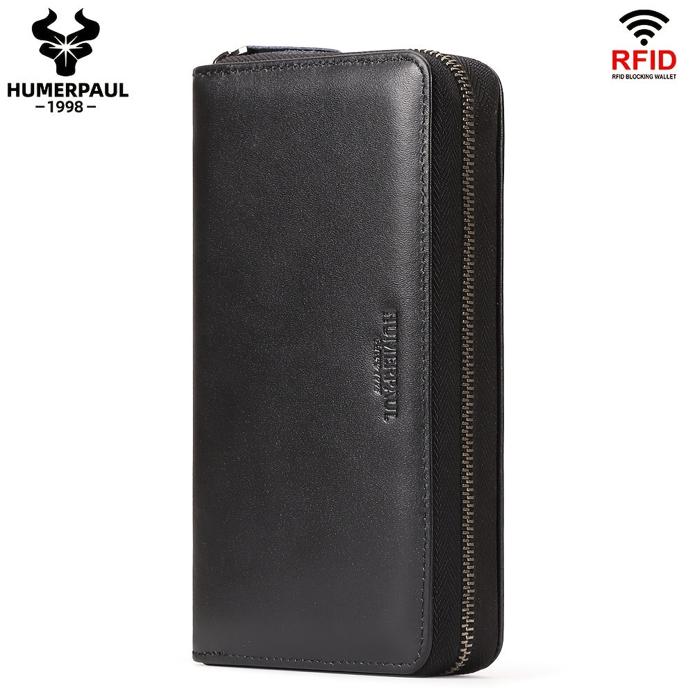 Men's Zippered Leather Wallet with 13 Card Slots Image