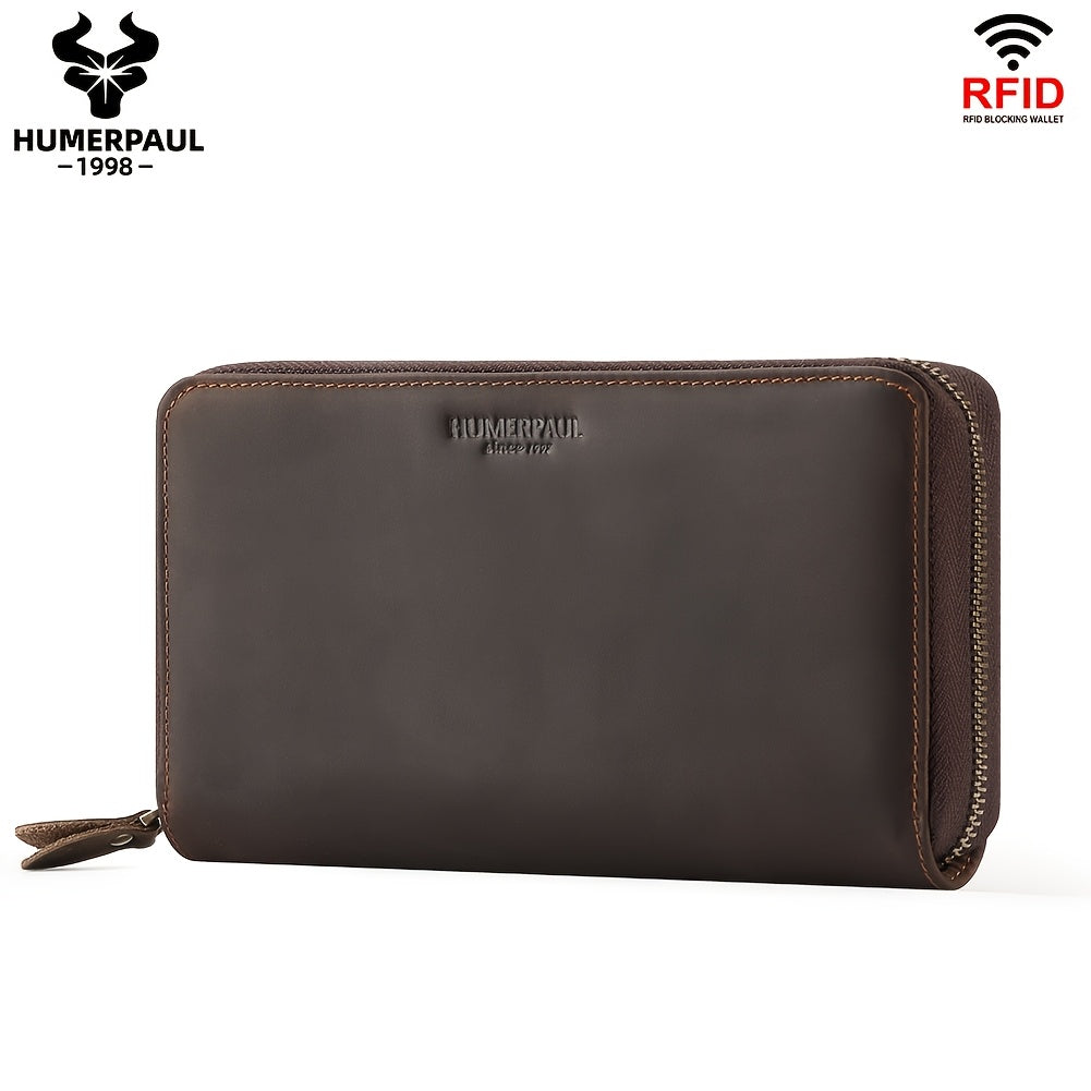 Men's Zippered Leather Wallet with 13 Card Slots