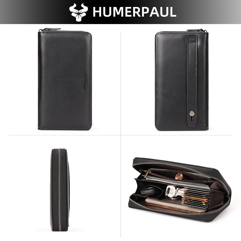 Men's Zippered Leather Wallet with 13 Card Slots Image