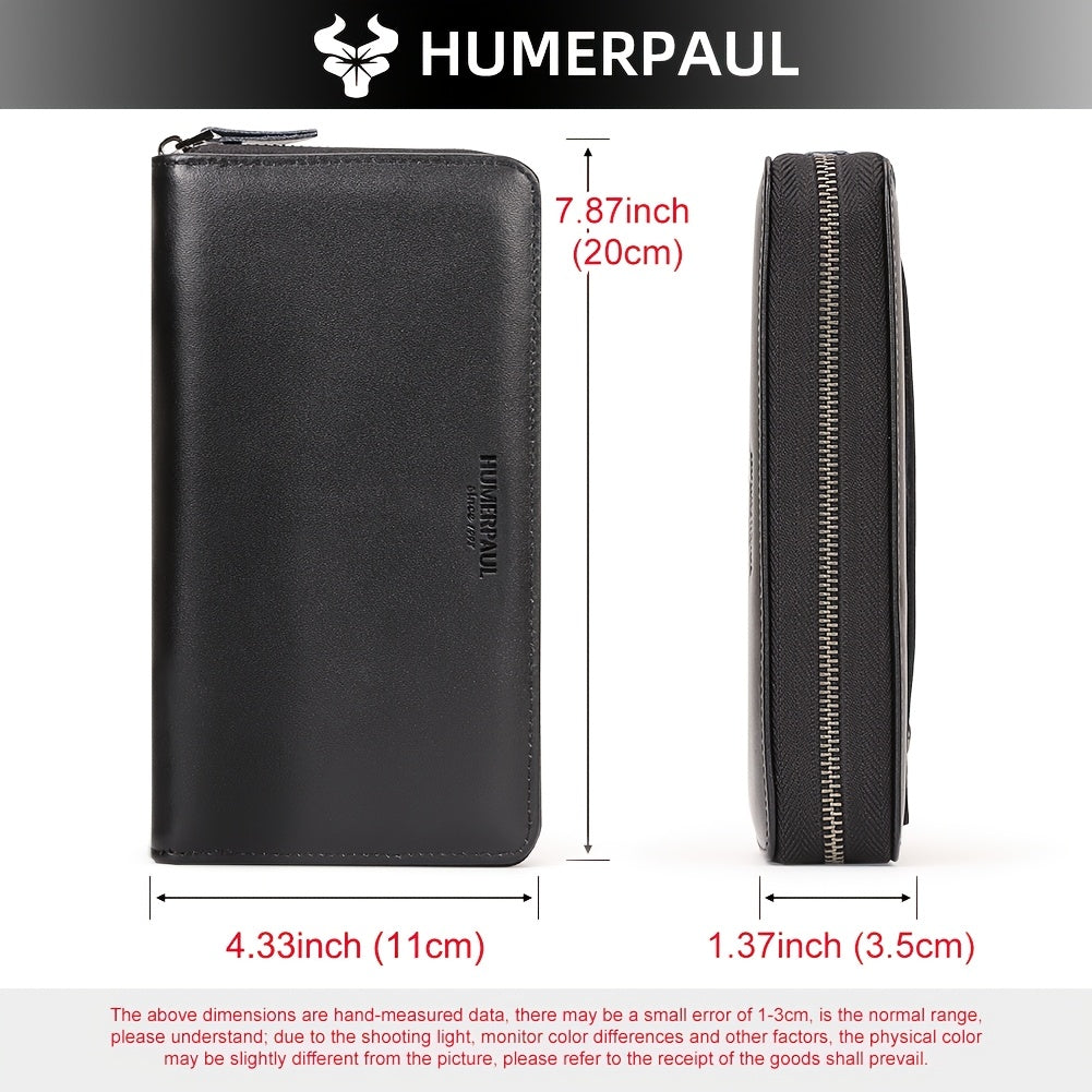 Men's Zippered Leather Wallet with 13 Card Slots
