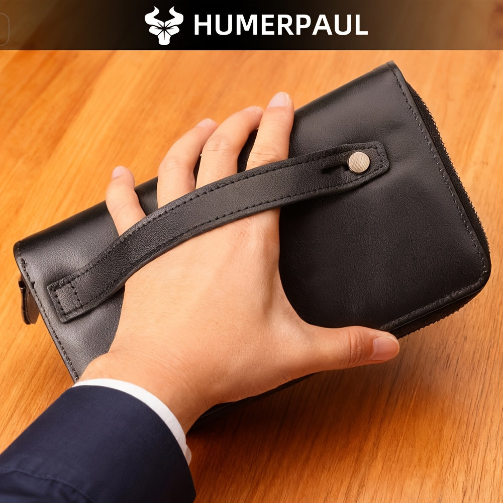 Men's Zippered Leather Wallet with 13 Card Slots